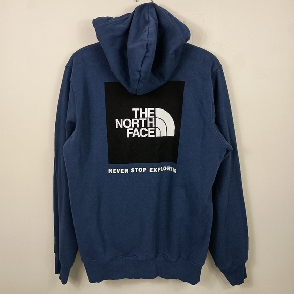 North Face Hoodie Mens Medium Big Logo Blue Pullover Sweatshirt Long Sleeve - Picture 1 of 10